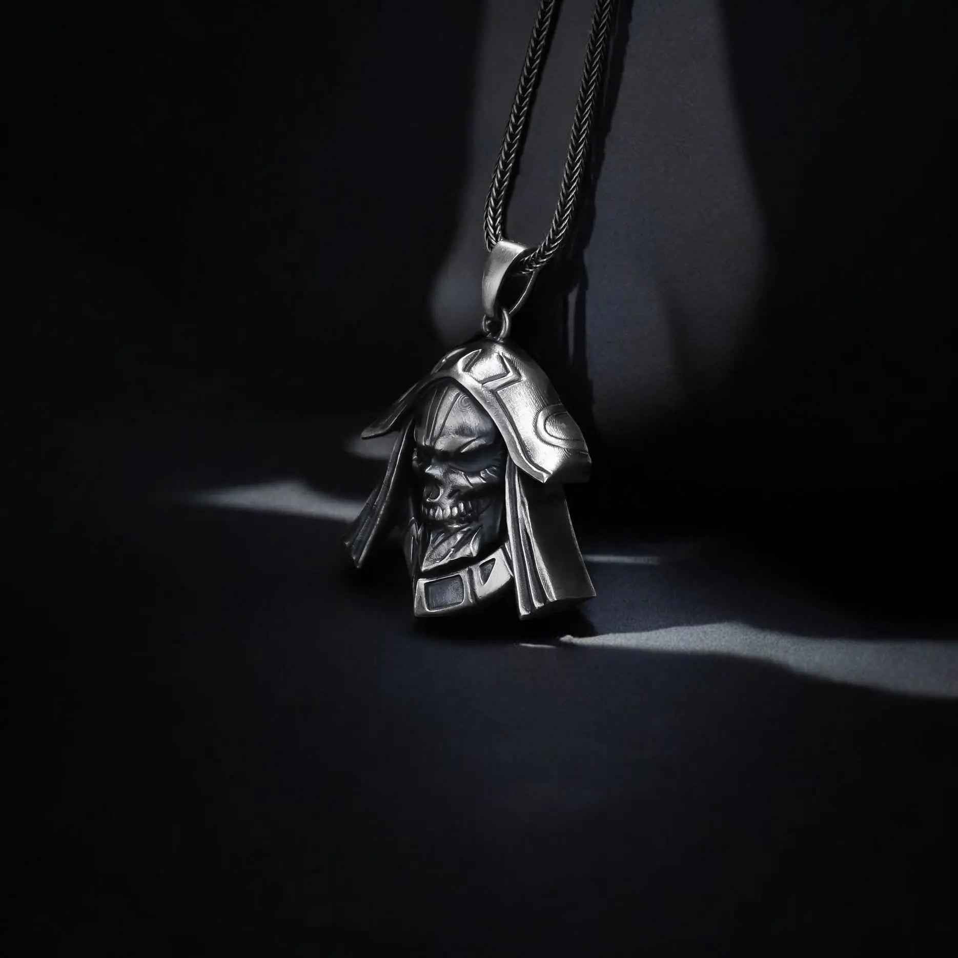 Oxidized Sterling Silver Skull Necklace - Handmade Men's Jewelry