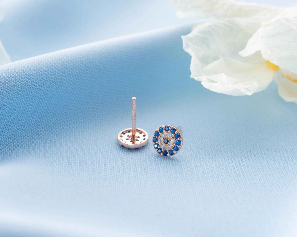 Sterling Silver Evil Eye Stud Earrings, Protection Jewelry