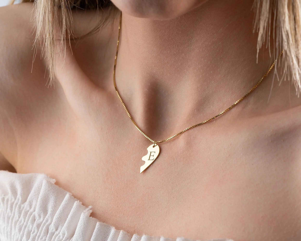 Engraved Broken Heart Necklace: Sterling Silver Couple Necklace