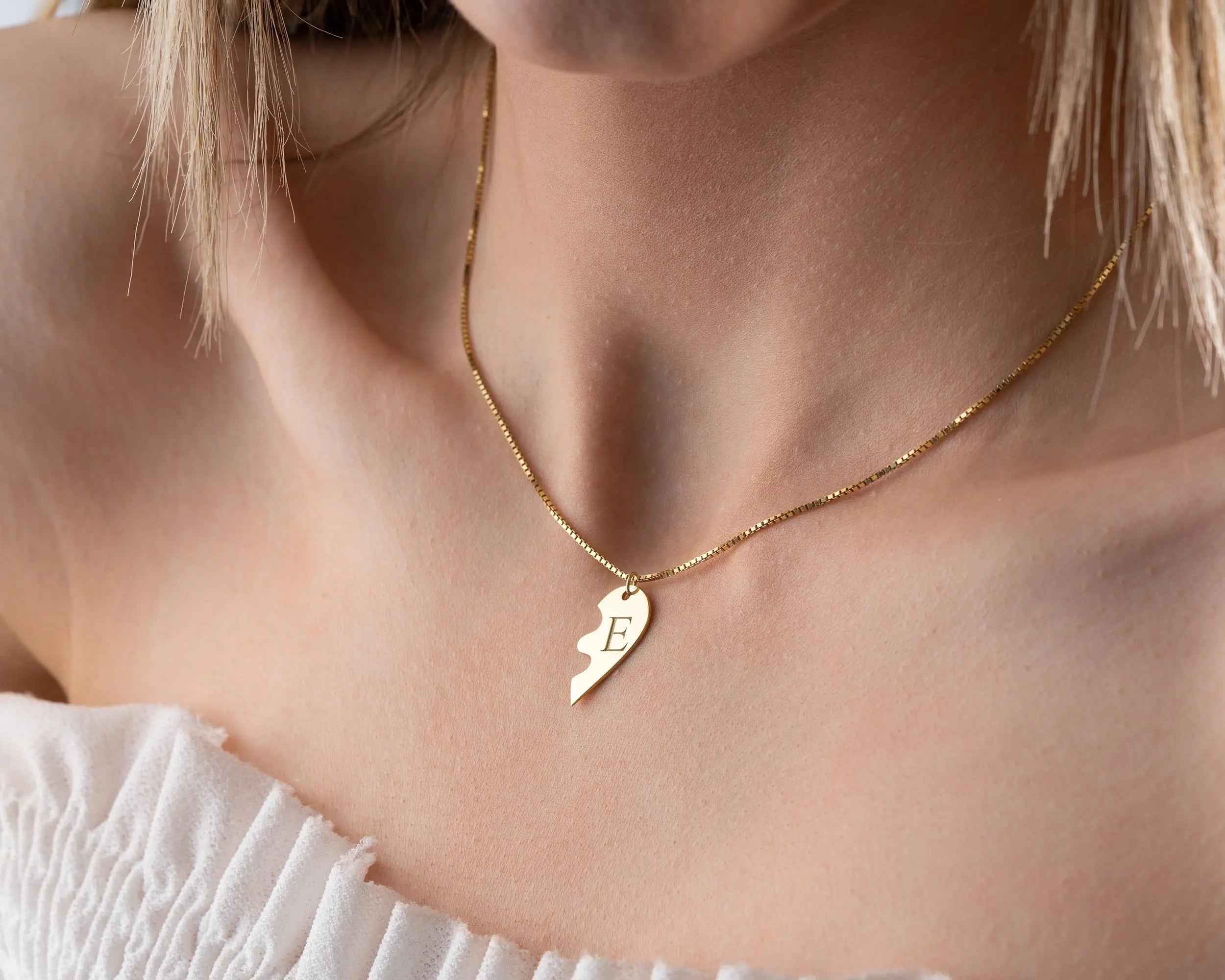 Engraved Broken Heart Necklace: Sterling Silver Couple Necklace