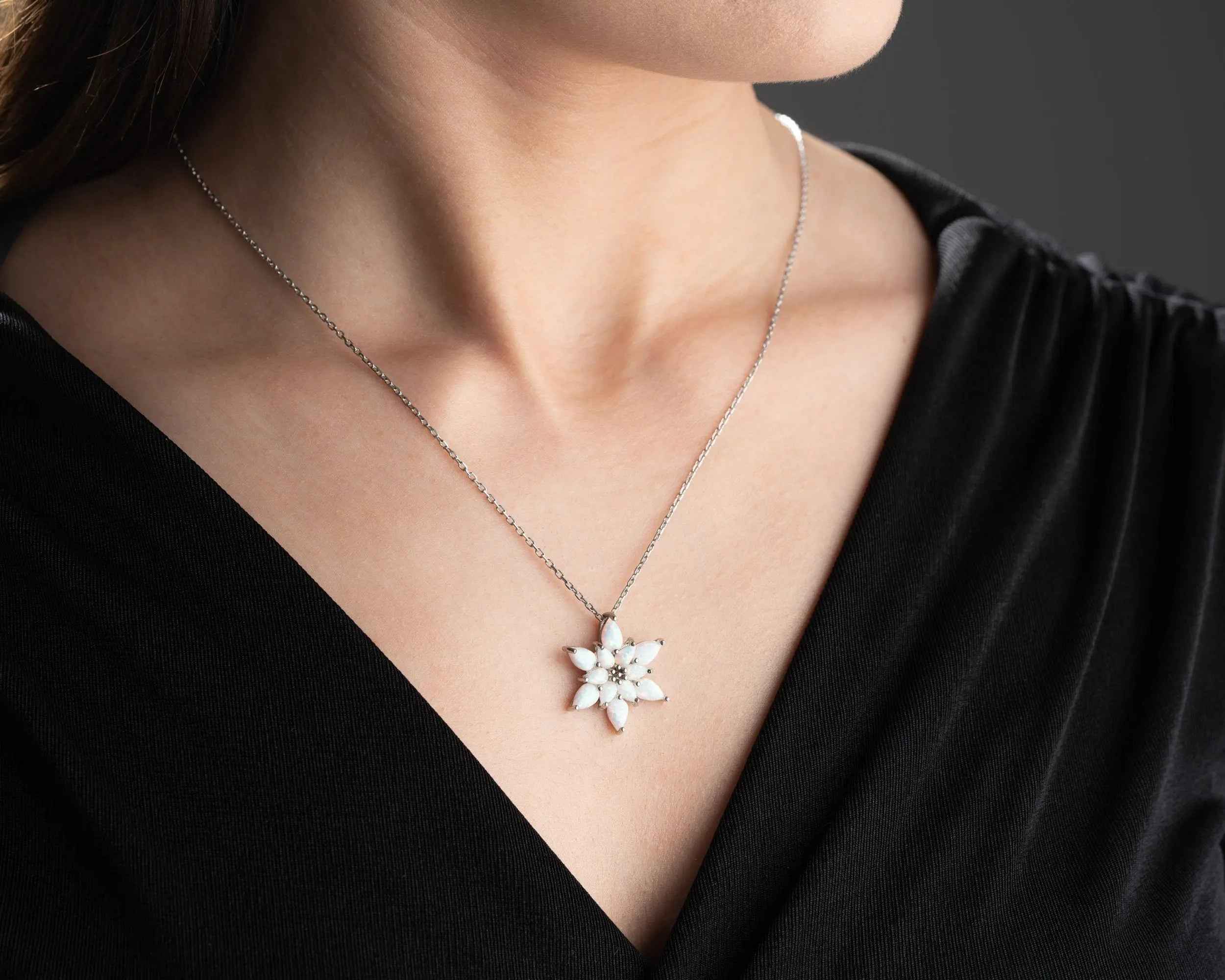 Opal Lotus Flower Necklace: Sterling Silver, Handmade Jewelry