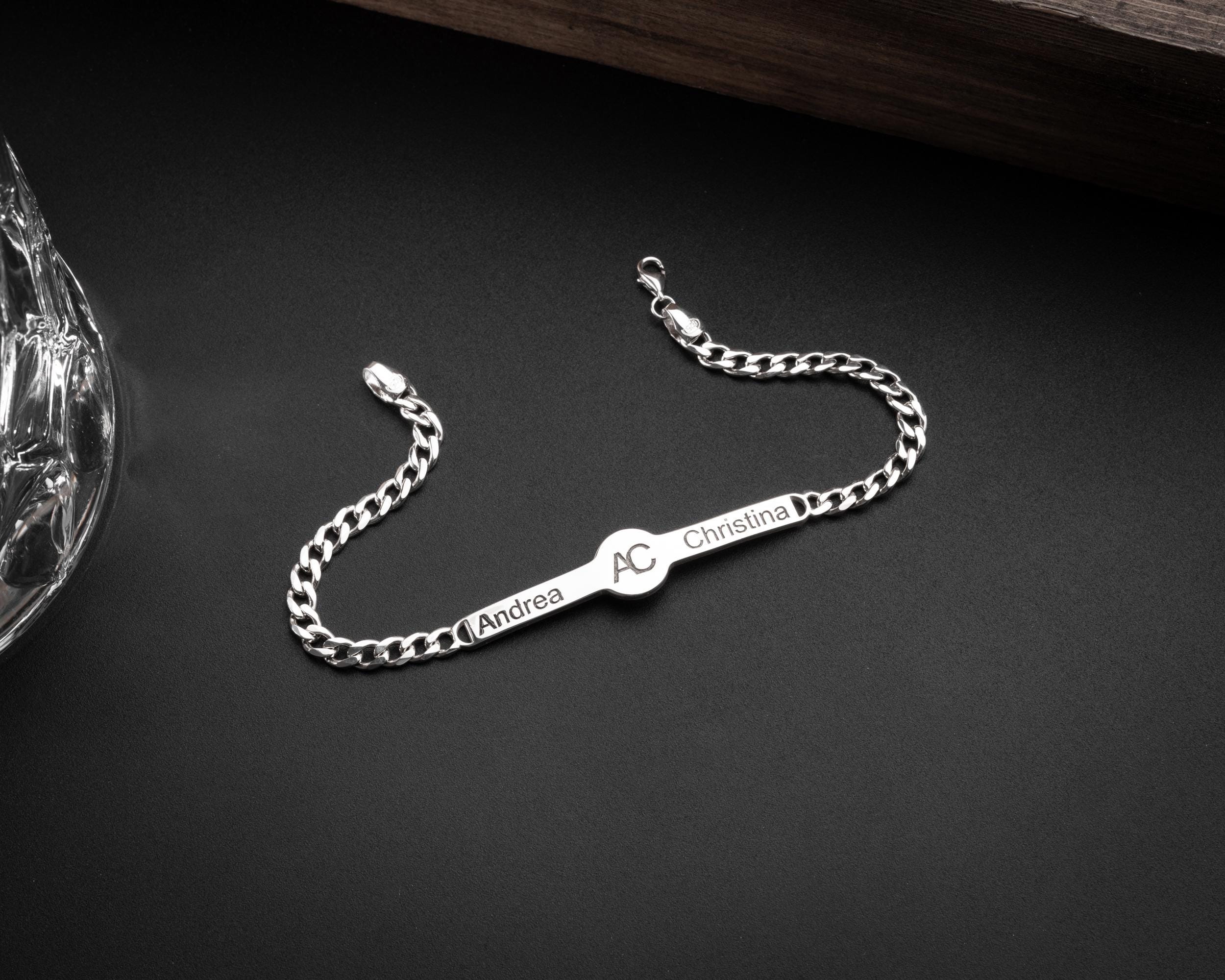 Bracelet de couple personnalisé en argent sterling : cadeau de Saint-Valentin