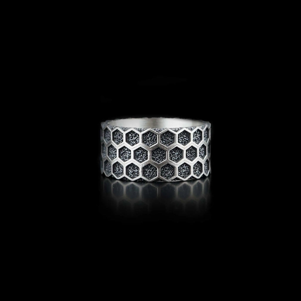 Sterling Silver Honeycomb Ring: Geometric Bee Jewelry   Charmora Jewelry