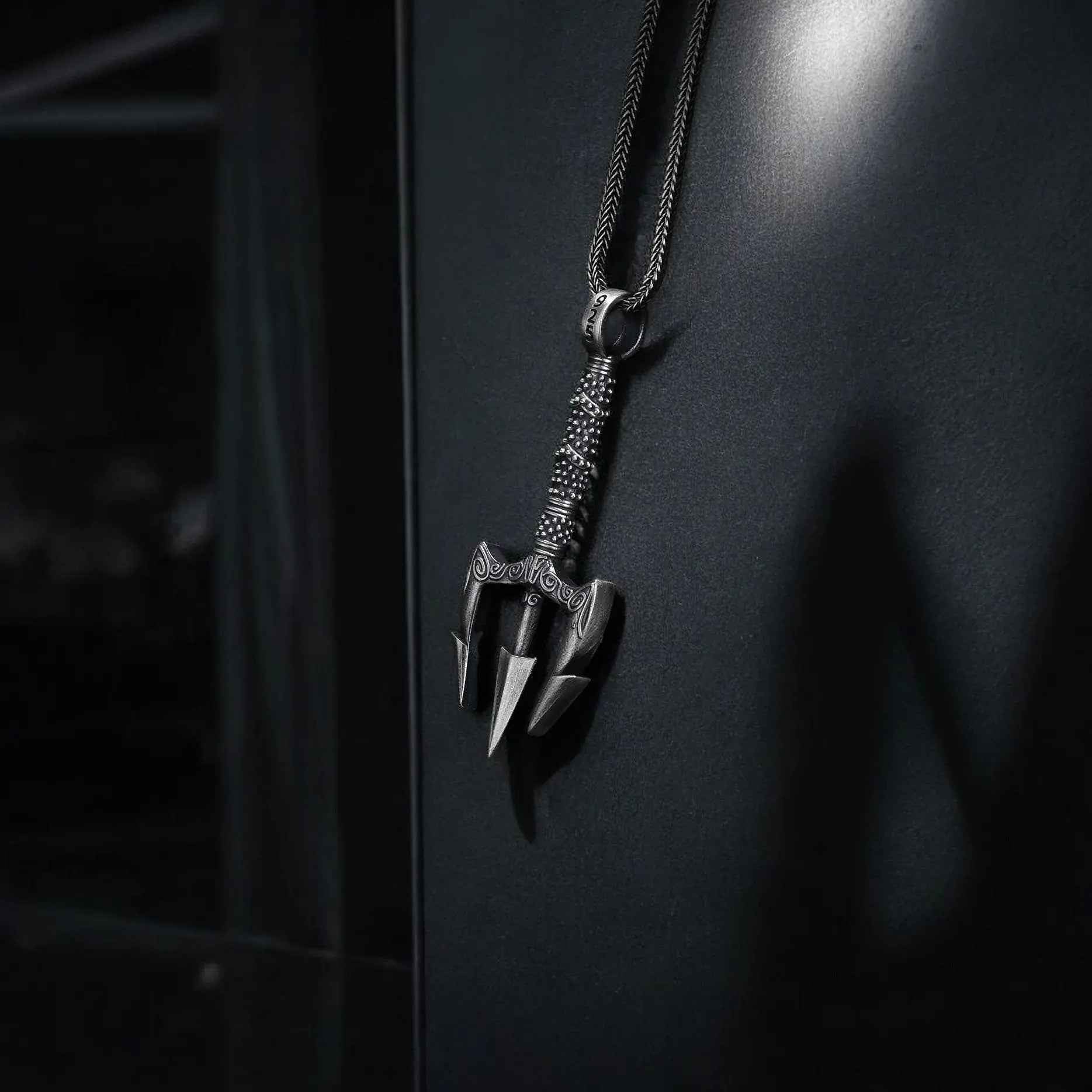 Oxidized Sterling Silver Trident Necklace: Poseidon Spear Pendant