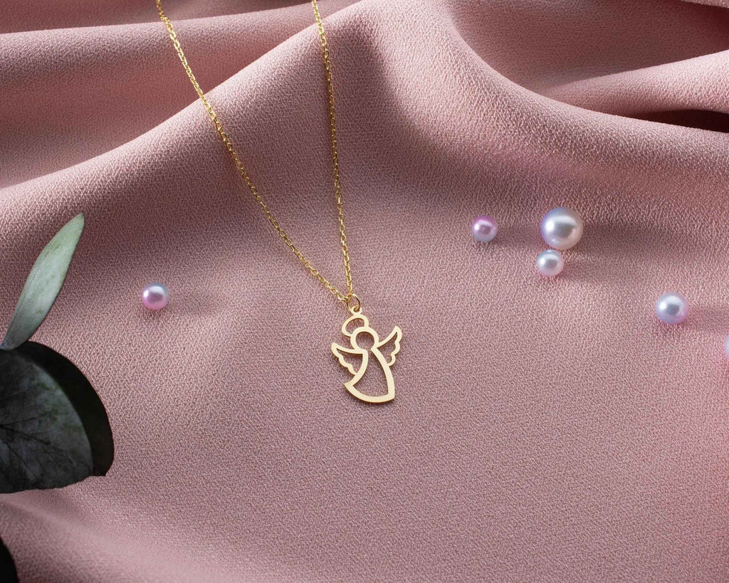 Sterling Silver Angel Necklace: Gold Angel Wings Pendant
