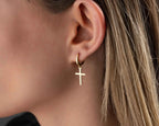 Solid Gold Cross Earrings, Religious Jewelry, Christmas Gift
