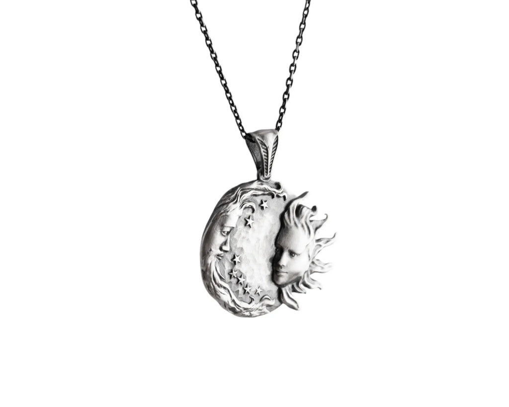 Sterling Silver Sun and Moon Necklace: Celestial Pendant Jewelry   Charmora Jewelry