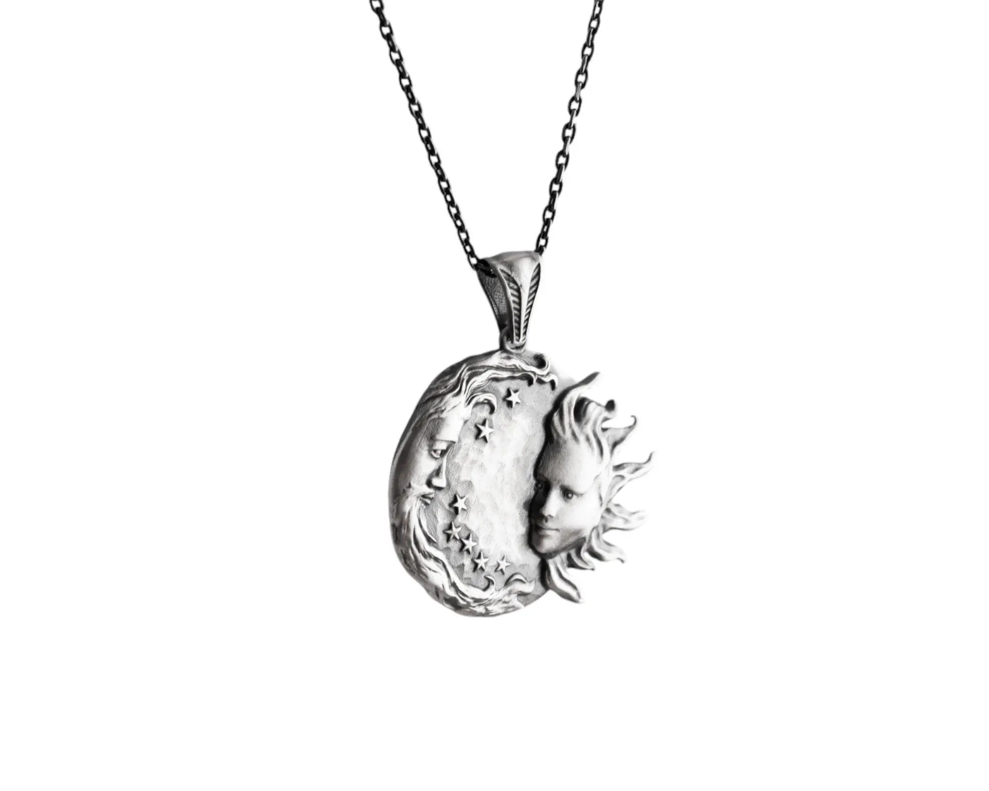 Collier Soleil et Lune en Argent Sterling : Bijoux Pendentif Céleste