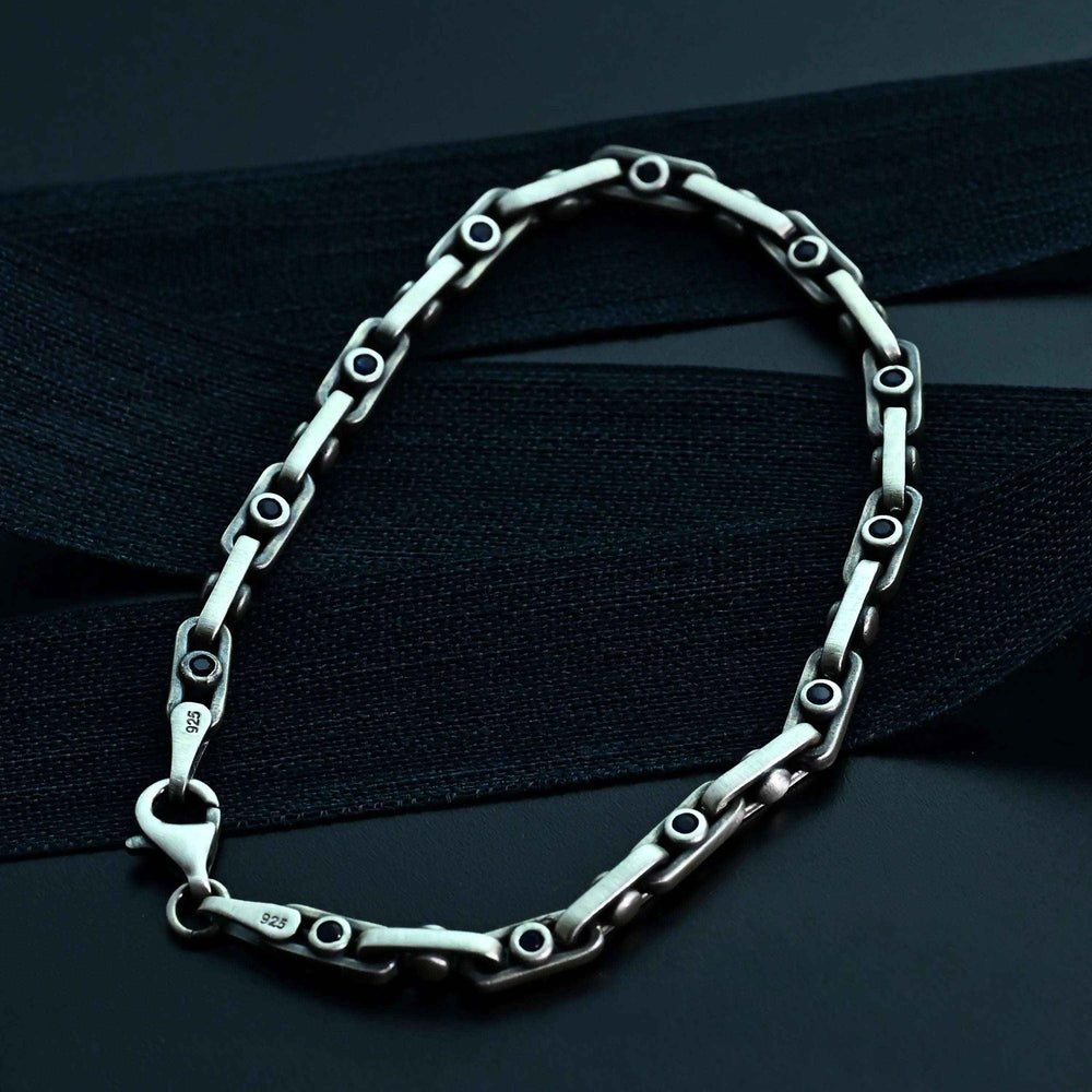 925 Sterling Silver Gemstone Chain Bracelet for Men,Minimal Gothic Men’s Jewelry Gift
