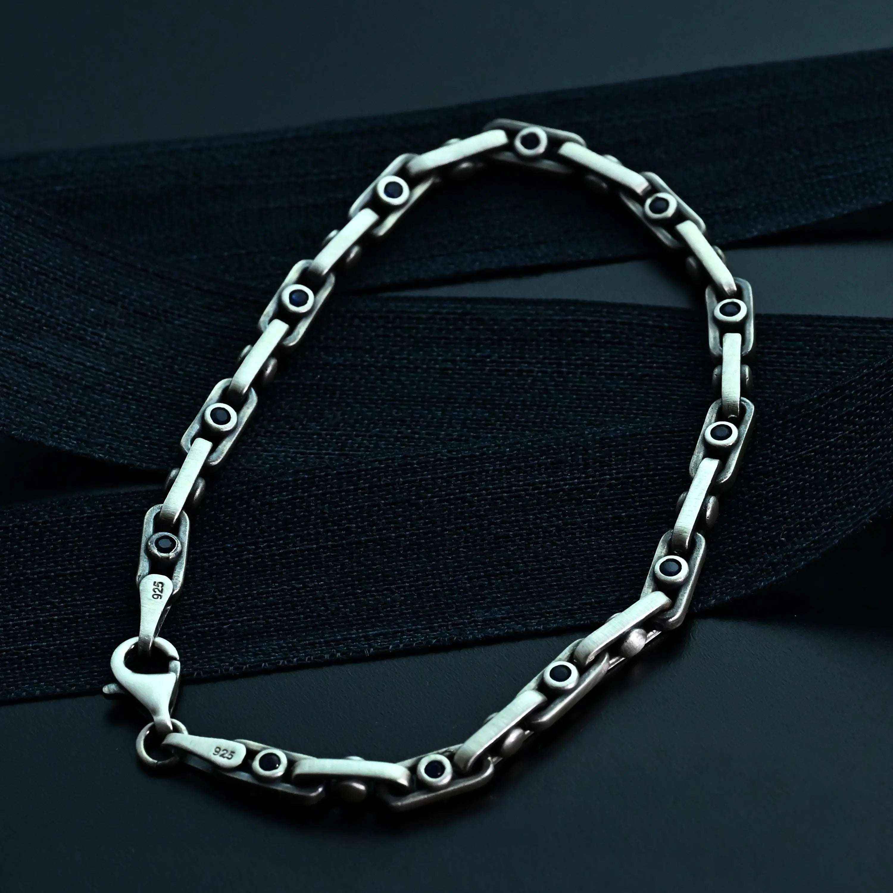 925 Sterling Silver Gemstone Chain Bracelet for Men,Minimal Gothic Men’s Jewelry Gift