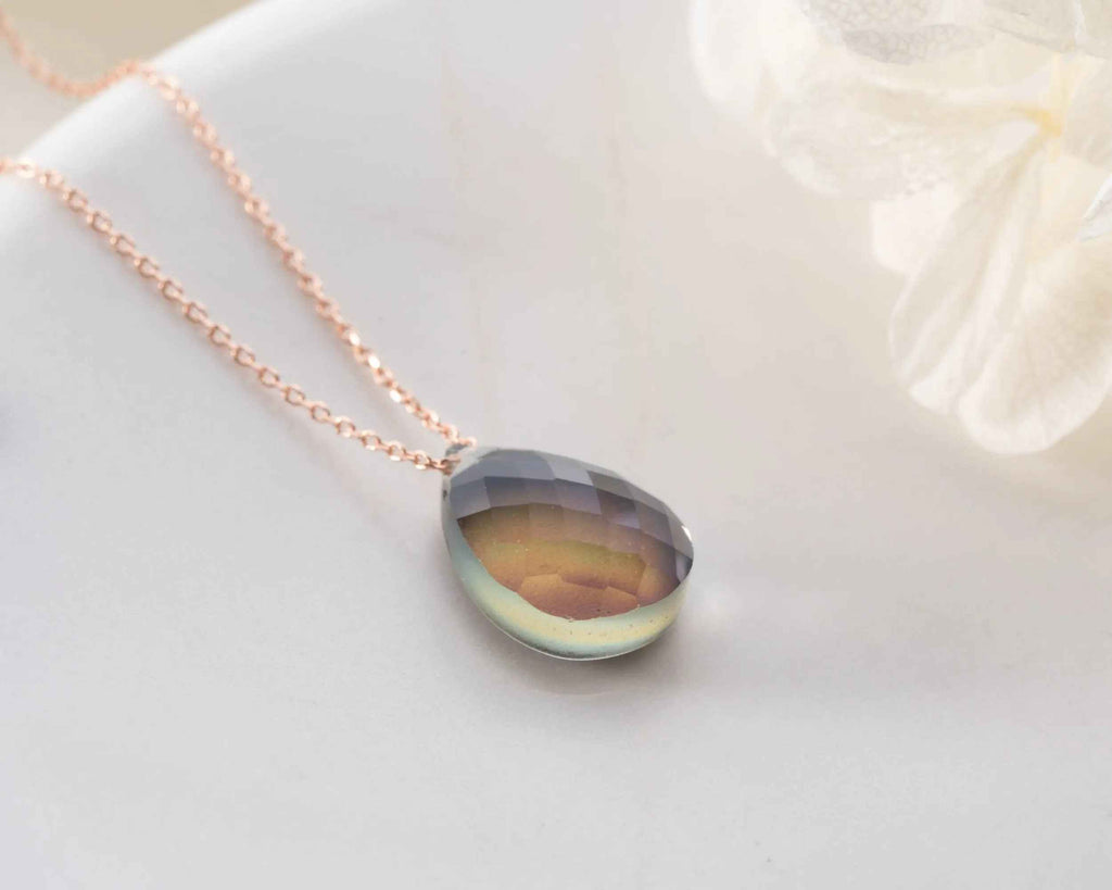 Color Changing Mood Necklace | Blue Flash Mystic Labradorite Pendant | Rose Gold Energy Stone Jewelry