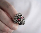 Sterling Silver Skull Ring: Gothic Red Zircon Stone Jewelry