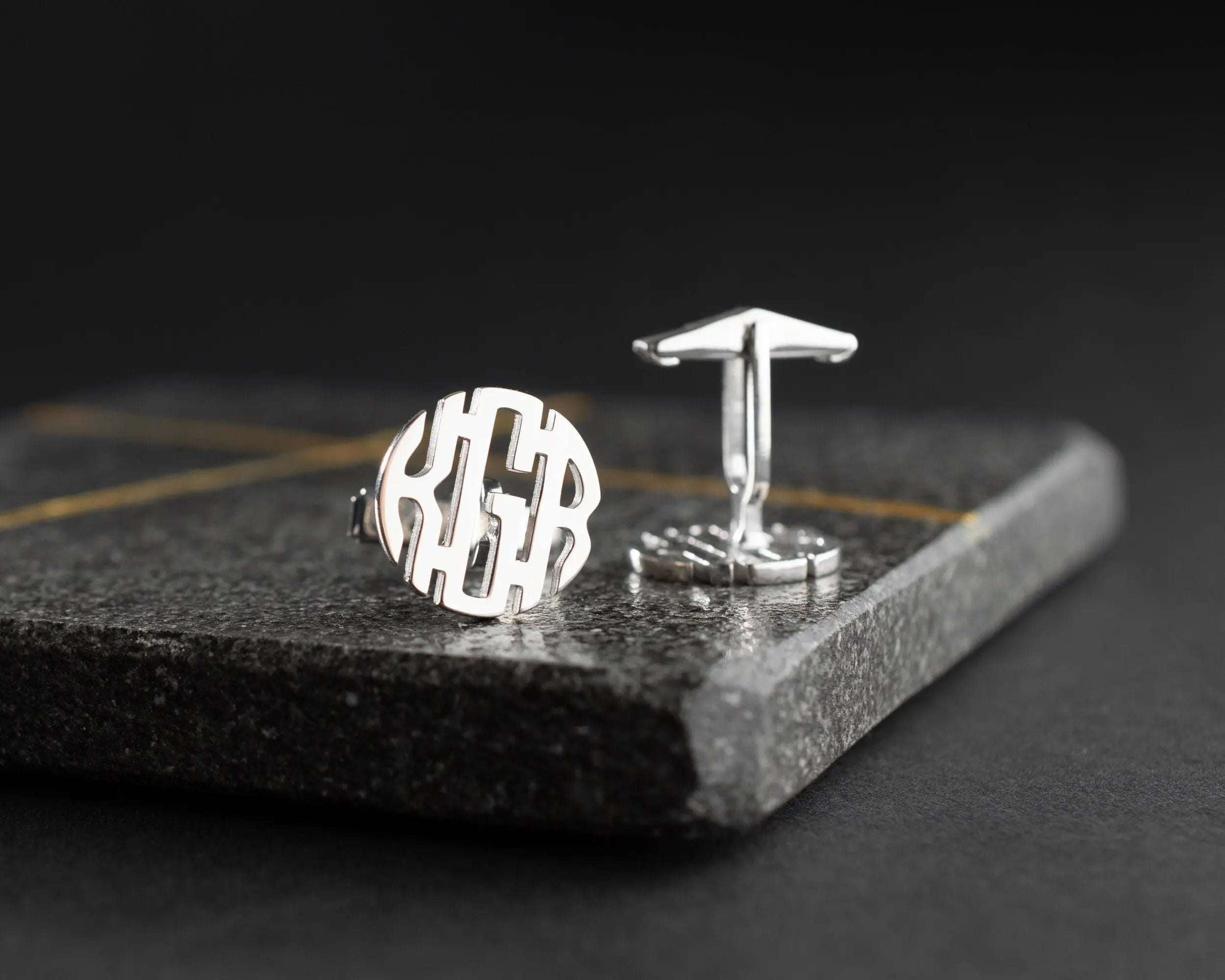 Monogrammed Sterling Silver Cufflinks, Personalized Initial Cuff Links   Charmora Jewelry