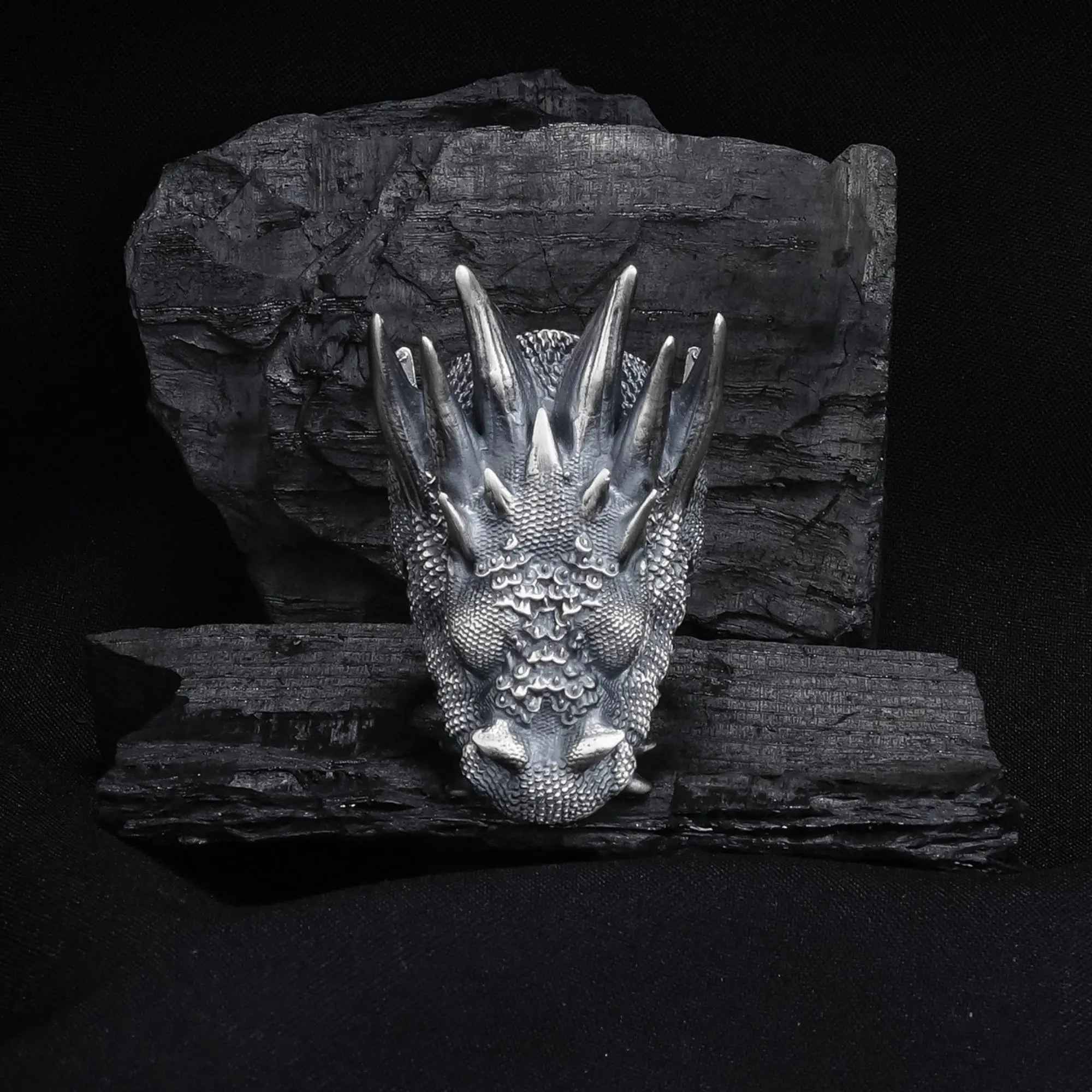 Oxidized Sterling Silver Dragon Ring: Gothic Mens Jewelry