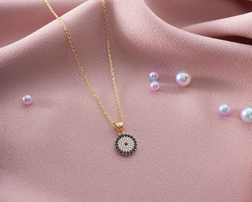 Sterling Silver Blue Evil Eye Necklace: Gold Protection Charm
