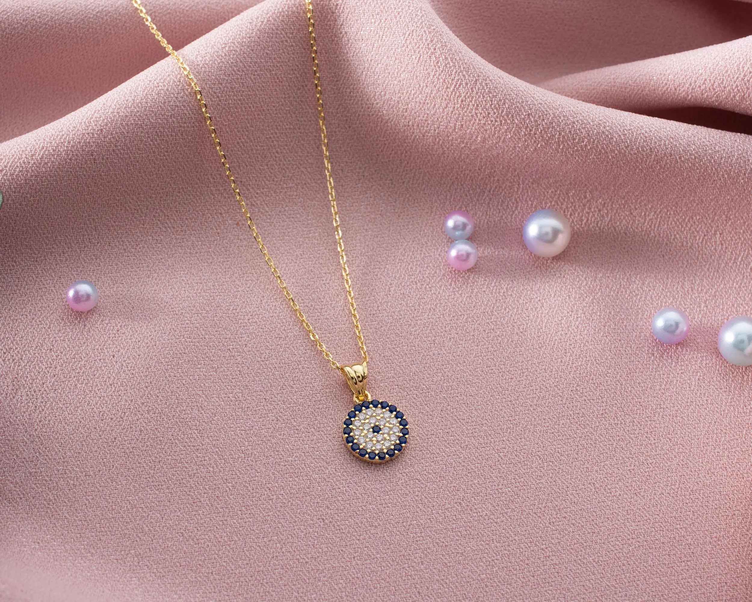 Sterling Silver Blue Evil Eye Necklace: Gold Protection Charm