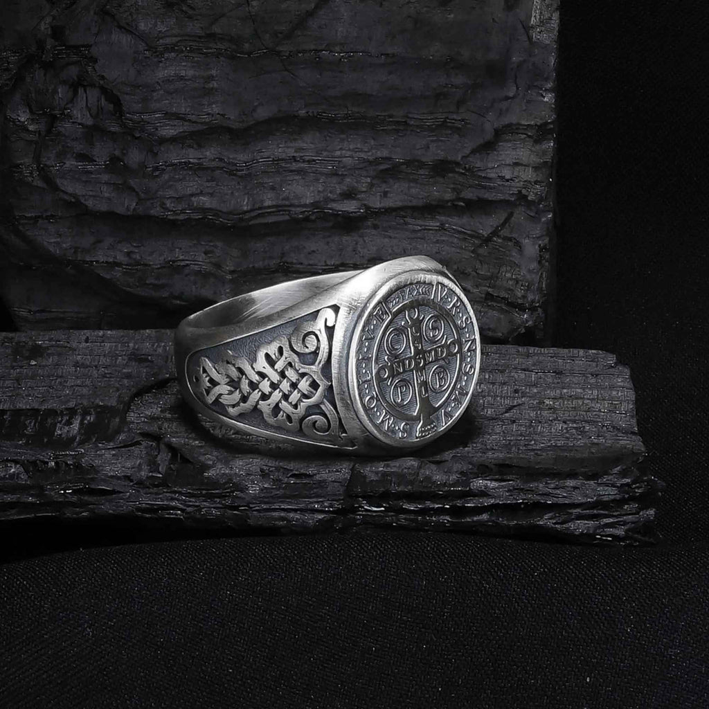 Sterling Silver St Benedict Medal Ring: Religious Signet Jewelry