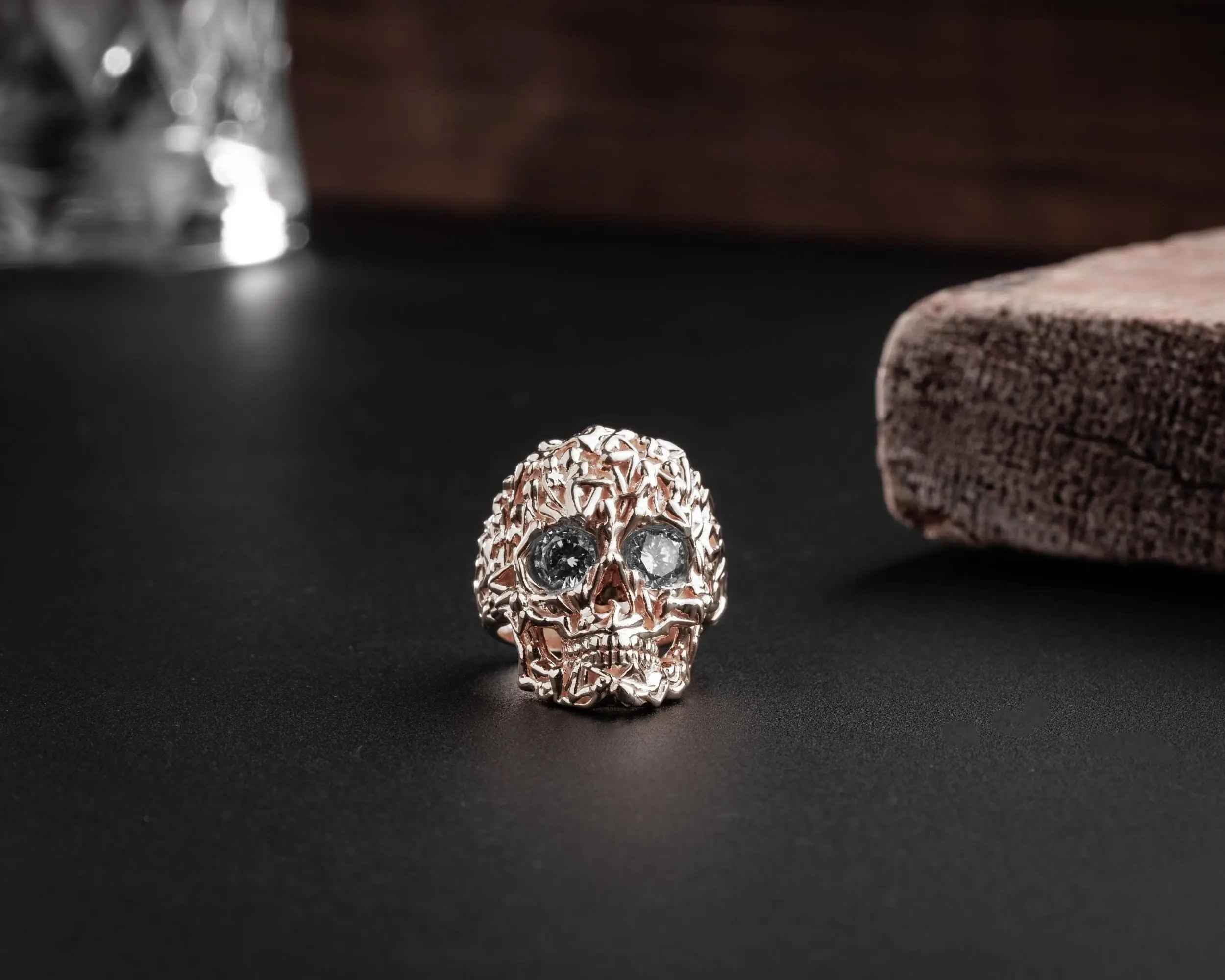 Sterling Silver Skull Ring: Gothic Zircon Stone Band