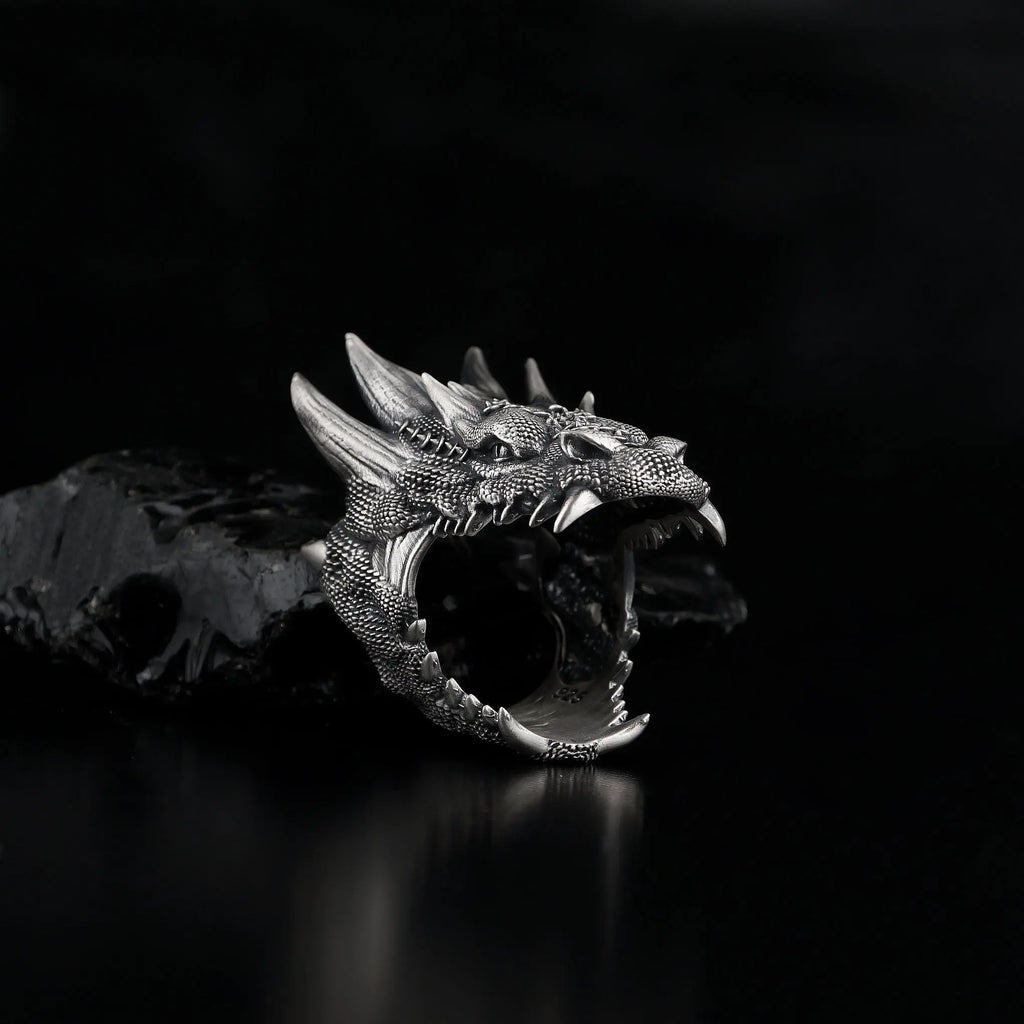 Sterling Silver Dragon Ring: Handmade Asian Mythology Jewelry   Charmora Jewelry