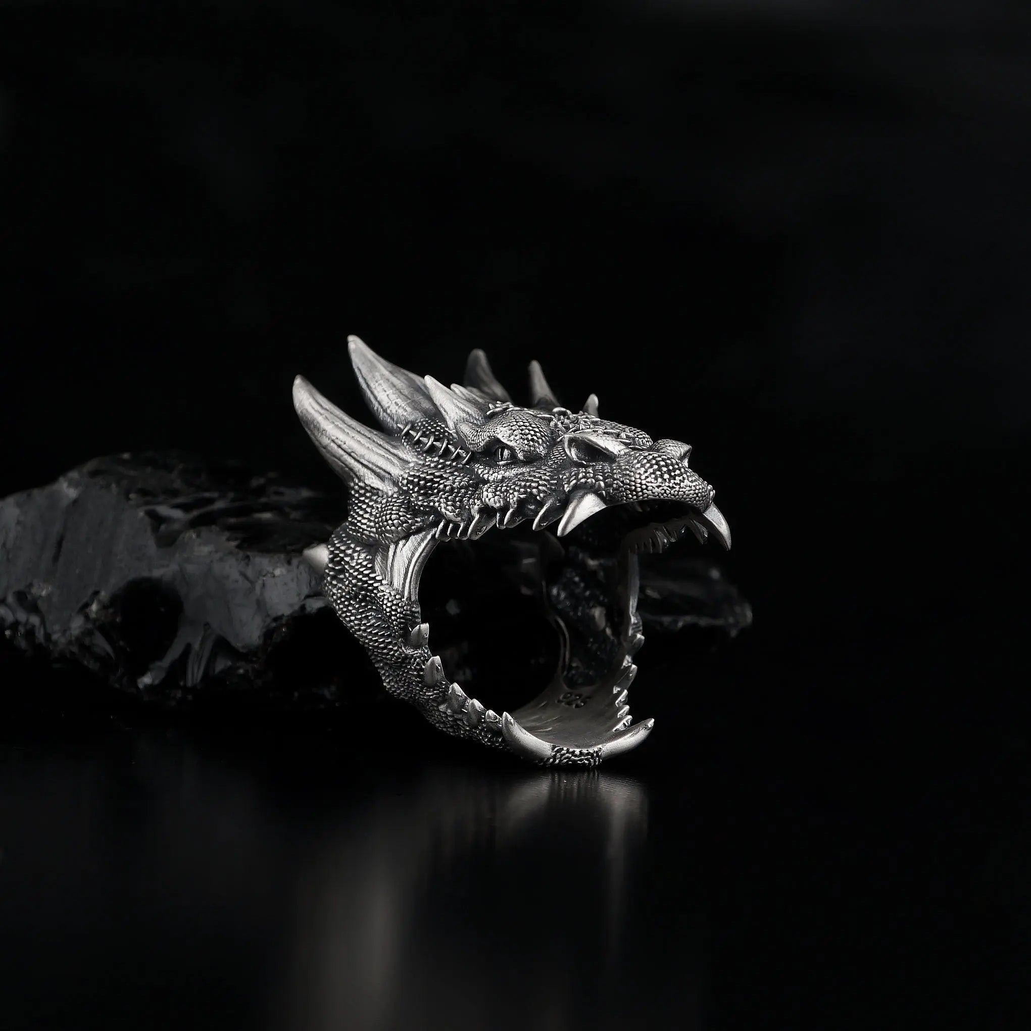 Sterling Silver Dragon Ring: Handmade Asian Mythology Jewelry   Charmora Jewelry