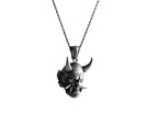 Sterling Silver Oni Mask Necklace: Japanese Samurai Pendant   Charmora Jewelry