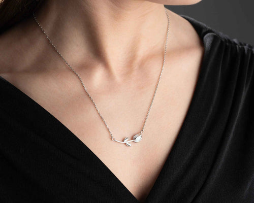 Opal Tulip Necklace: 925 Sterling Silver Pendant, Handmade Charmora Jewelry