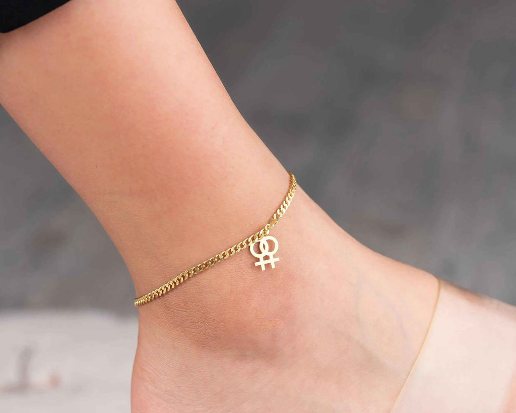 Sterling Silver Lesbian Symbol Anklet: Pride LGBTQ Jewelry