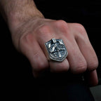 Sterling Silver Knights Templar Ring: Masonic Cross Biker Jewelry