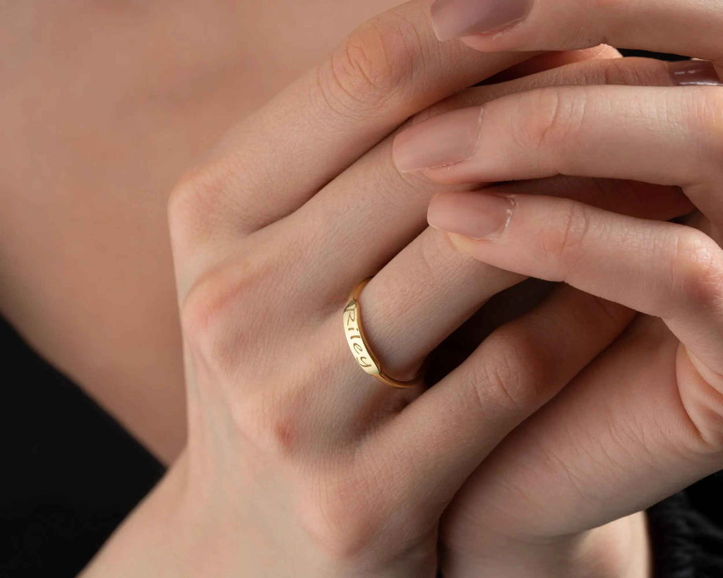 Sterling Silver Dainty Name Ring: Personalized Engraved Jewelry