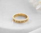 Solid Gold Roman Numeral Date Ring: Personalized Anniversary Jewelry   Charmora Jewelry