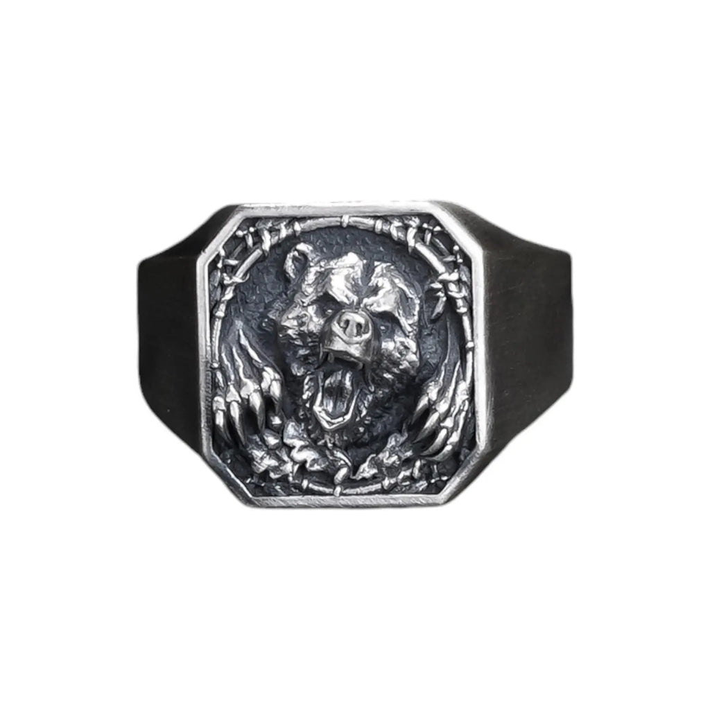 Oxidized Sterling Silver Bear Ring - Animal Lover Jewelry   Charmora Jewelry