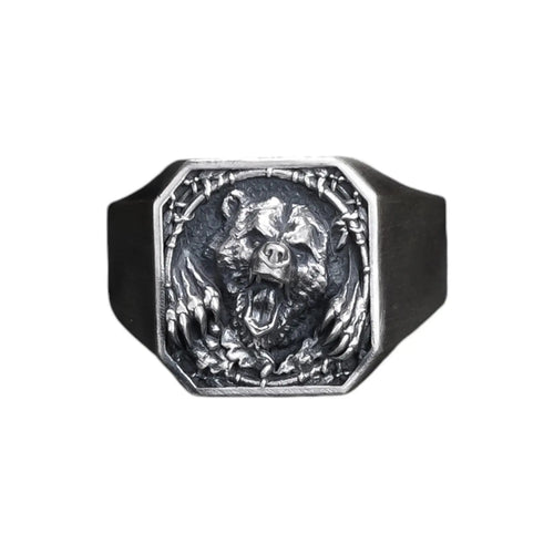 Oxidized Sterling Silver Bear Ring - Animal Lover Jewelry   Charmora Jewelry