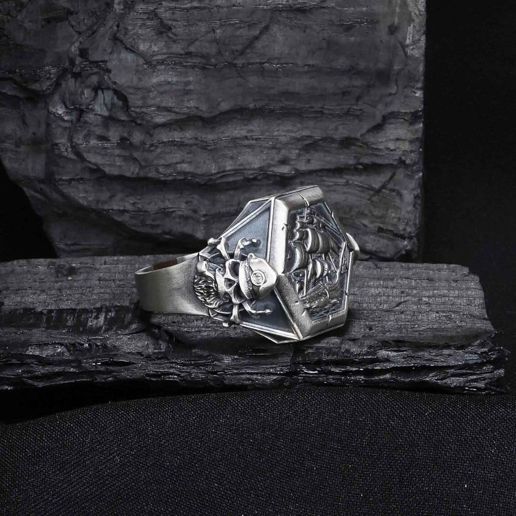 Sterling Silver Viking Sailboat Ring: Nautical Jewelry Gift