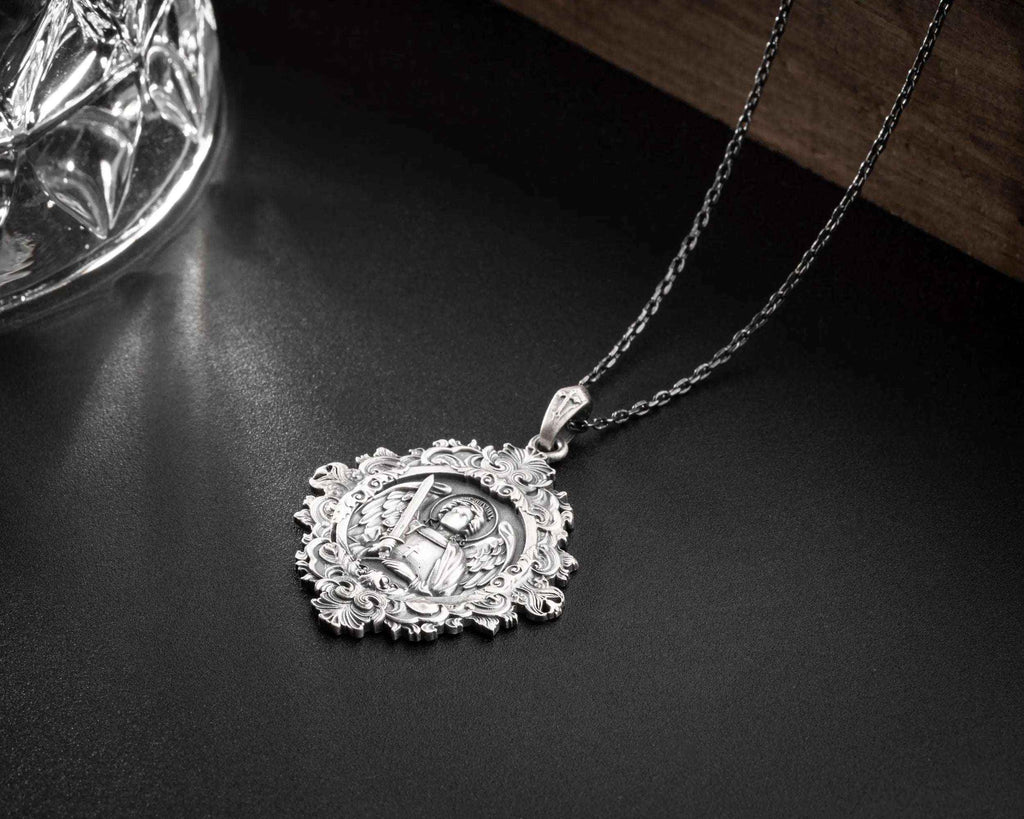Sterling Silver Archangel Saint Michael Necklace: Guardian Angel Pendant