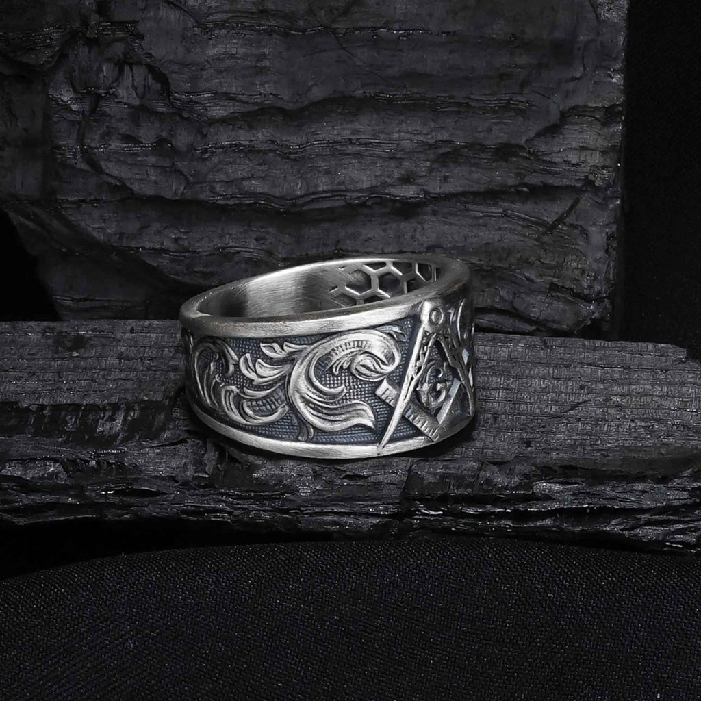 Sterling Silver Masonic Ring: Freemason Symbol Jewelry Gift