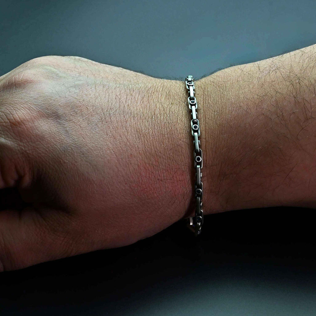 925 Sterling Silver Gemstone Chain Bracelet for Men,Minimal Gothic Men’s Jewelry Gift