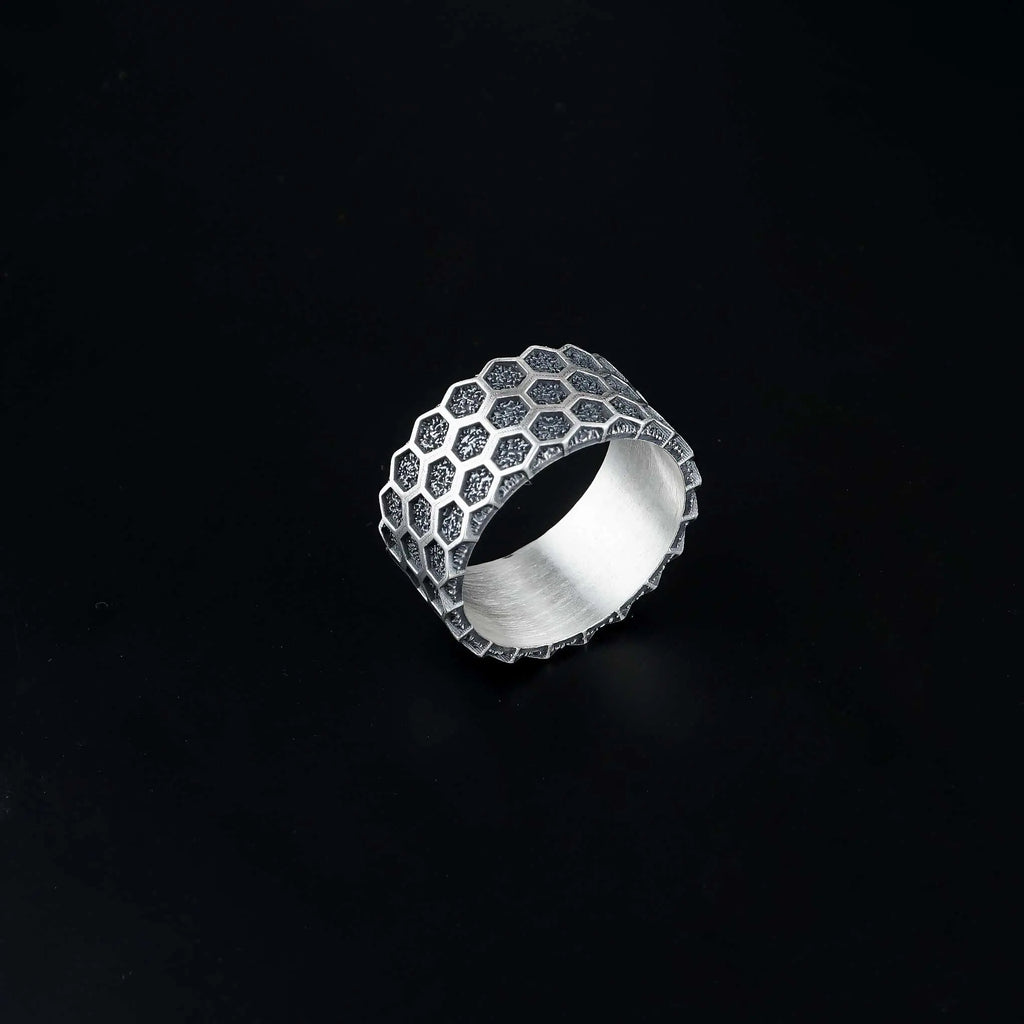 Sterling Silver Honeycomb Ring: Geometric Bee Jewelry   Charmora Jewelry