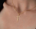 Solid Gold Cross Necklace, Religious Faith Pendant