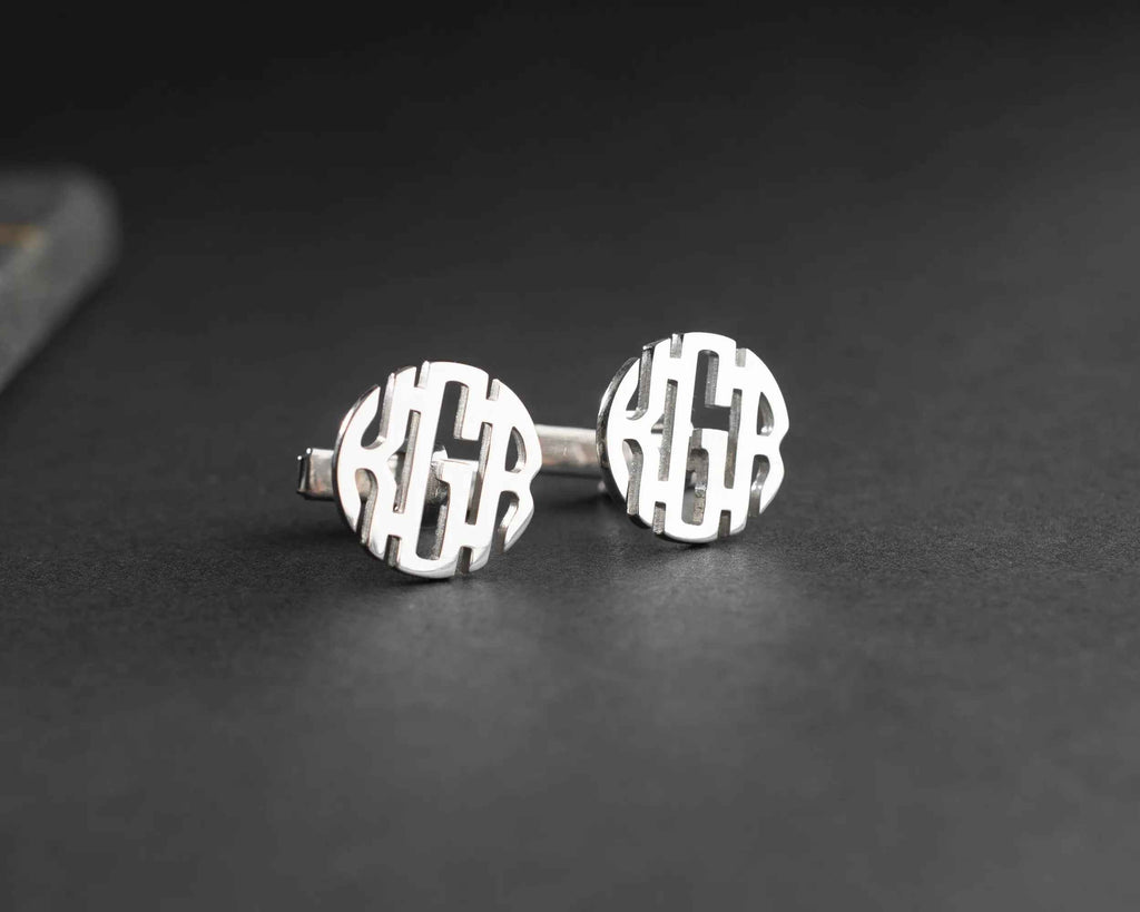 Monogrammed Sterling Silver Cufflinks, Personalized Initial Cuff Links