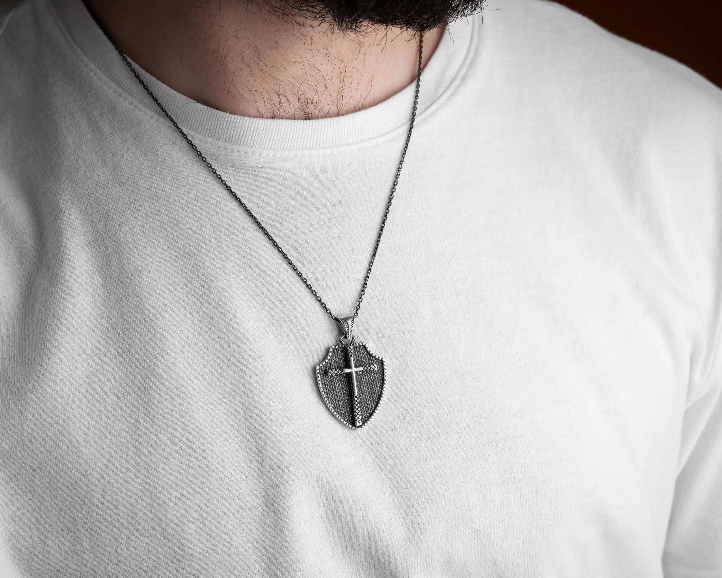 Sterling Silver Cross Necklace: Oxidized Christian Pendant   Charmora Jewelry