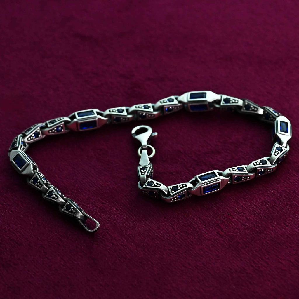 925 Sterling Silver Blue Baguette Bracelet for Men, Modern Men’s Jewelry Gift