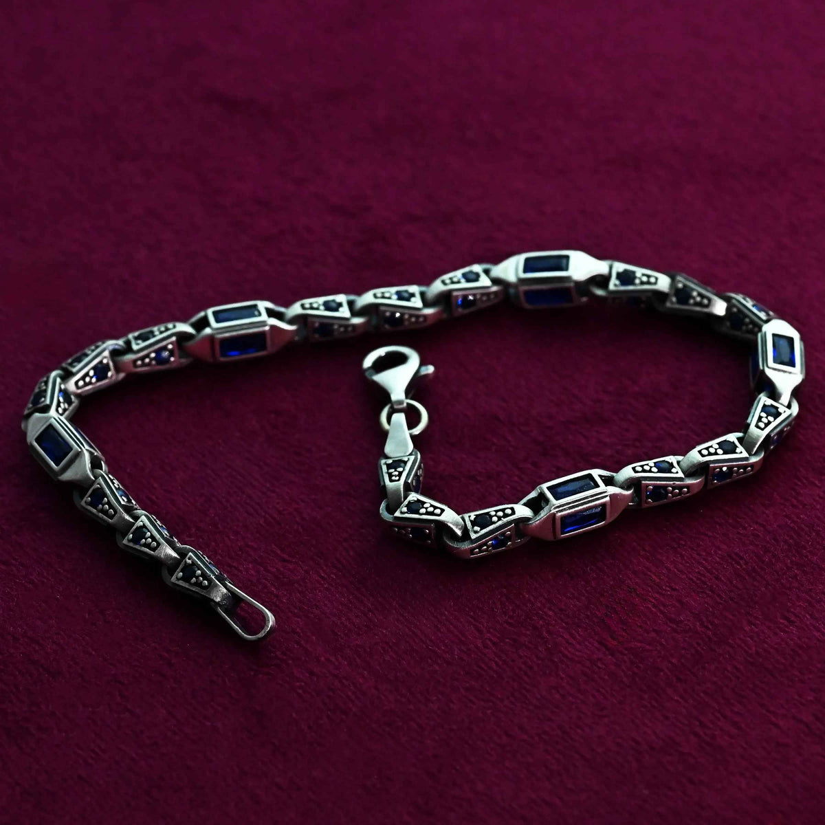 925 Sterling Silver Blue Baguette Bracelet for Men, Modern Men’s Jewelry Gift