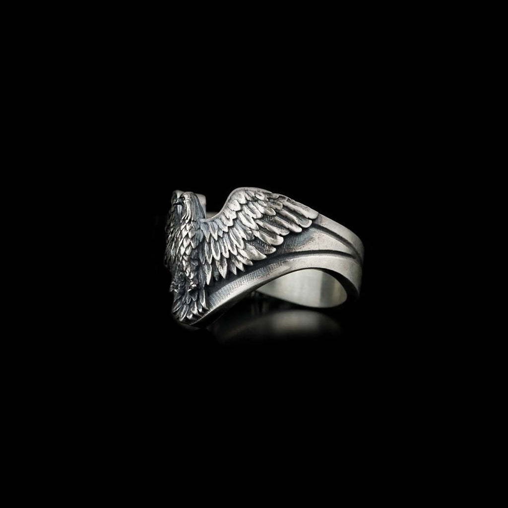 Oxidized Sterling Silver American Eagle Ring: Patriotic Bird Wrap   Charmora Jewelry