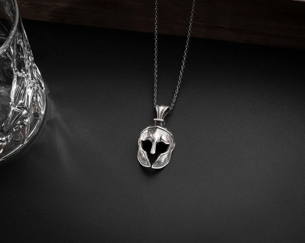 Sterling Silver Spartan Helmet Necklace: Handmade Warrior Pendant   Charmora Jewelry