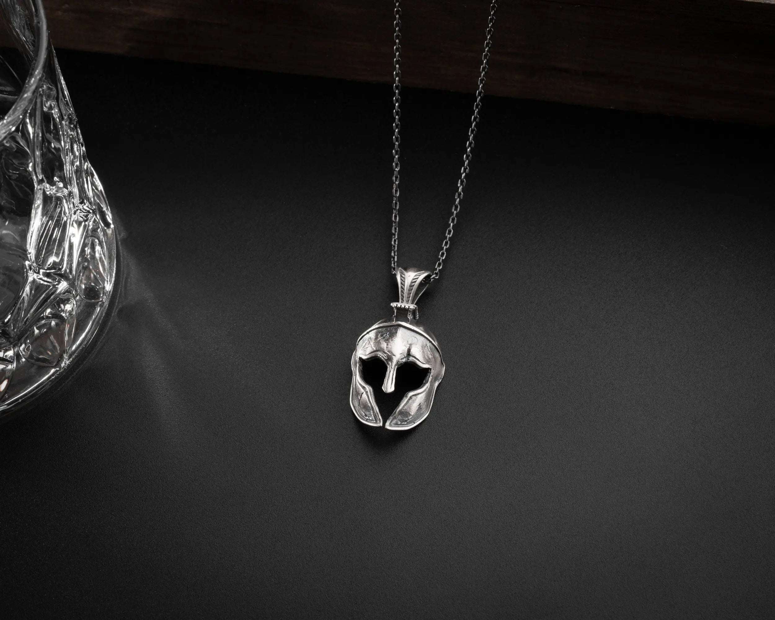 Sterling Silver Spartan Helmet Necklace: Handmade Warrior Pendant   Charmora Jewelry