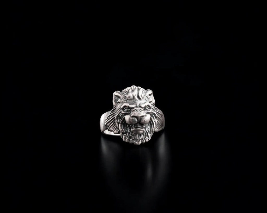 Sterling Silver Lion Head Ring - Handmade Mens Jewelry   Charmora Jewelry