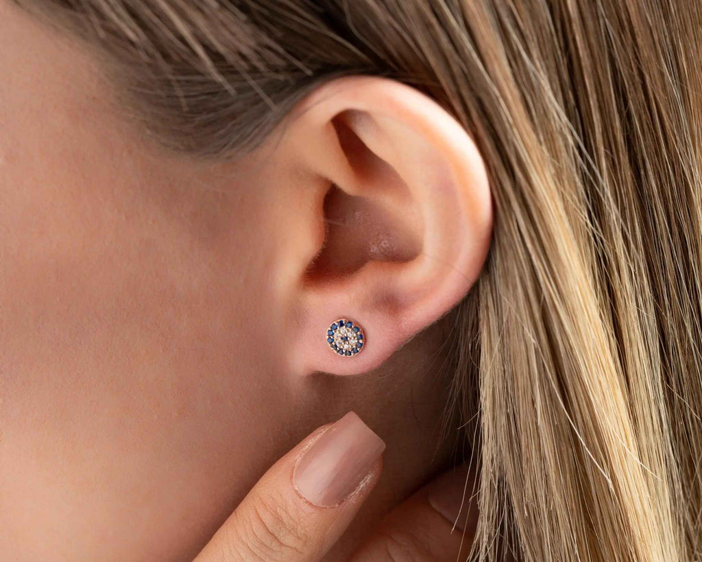 Sterling Silver Evil Eye Stud Earrings, Protection Jewelry