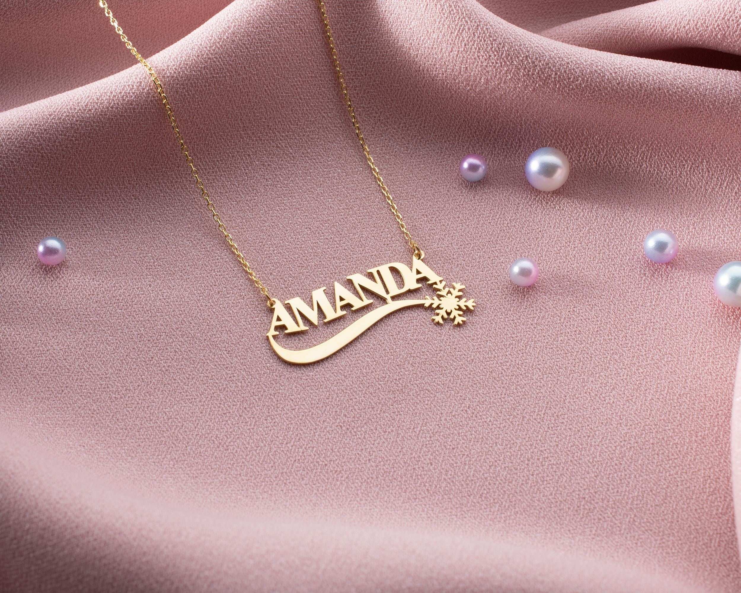 Collier prénom flocon de neige : Pendentif personnalisé en argent sterling