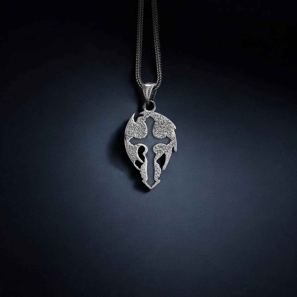 925 Silver Dragon Cross Necklace | Handmade Gothic Faith Men Jewelry