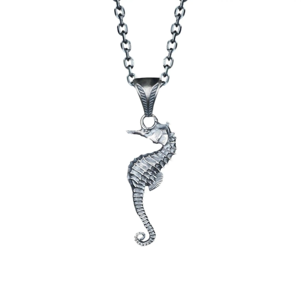 Oxidized Sterling Silver Seahorse Necklace, Nautical Jewelry   Charmora Jewelry